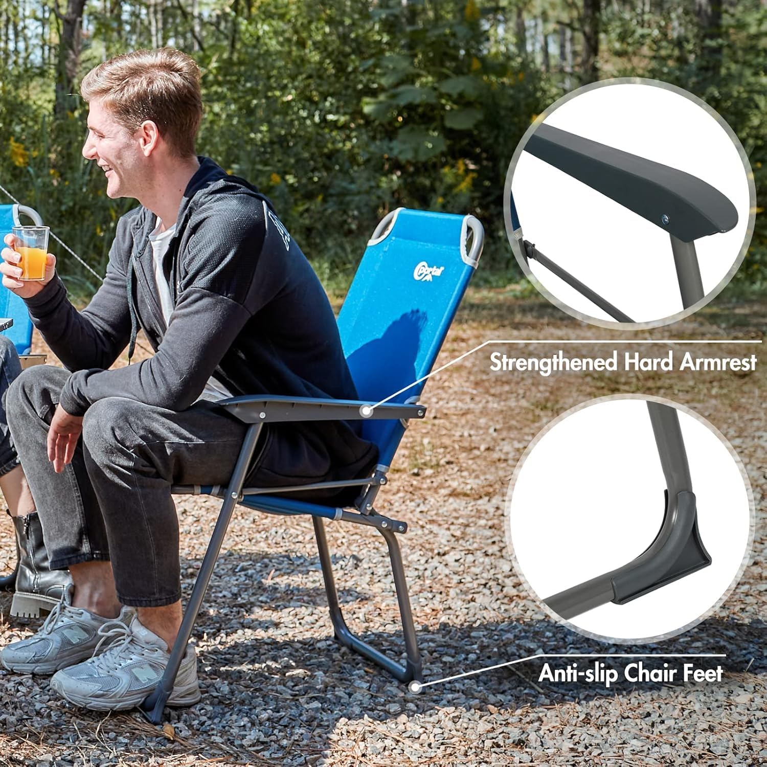Detalle de Portal Campingstuhl faltbar Klappstuhl Camping bis 150 kg belastbar, leicht & komfortabel – Blau