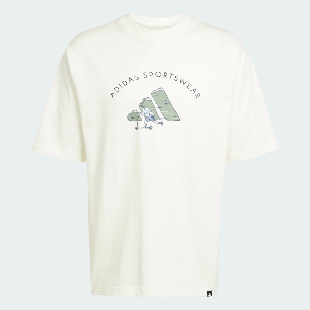 Detalle 2 de Codes Doodle Scooter Graphic Tee de Adidas — camiseta gráfica blanca