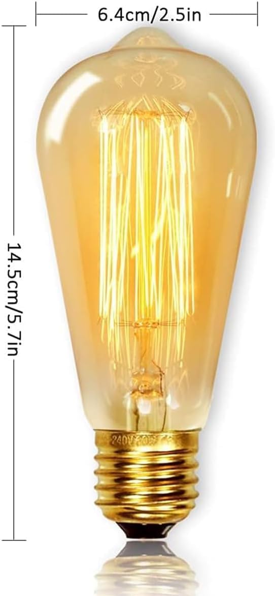 Detalle 2 de Levidon ST64 Vintage Light Bulbs (E27 Edison Screw) – 60W 2200K Warm White, Dimmable, Pack of 6
