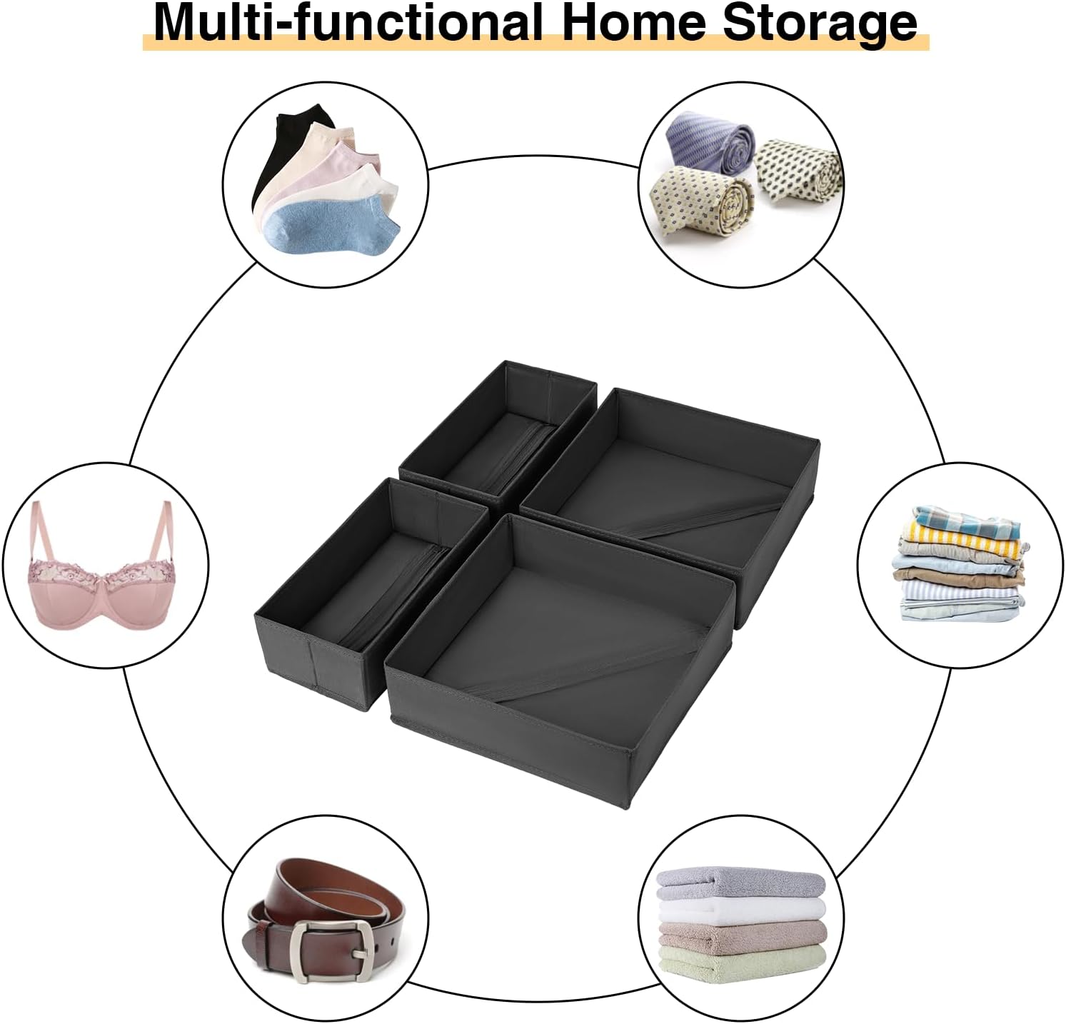 Thumbnail 5 de DIMJ Undewear Drawer Organiser Dividers – 4 Pcs (2 sizes), Foldable Fabric Wardrobe Storage for Bedroom, Wardrobe, Closet and Shelf in Black