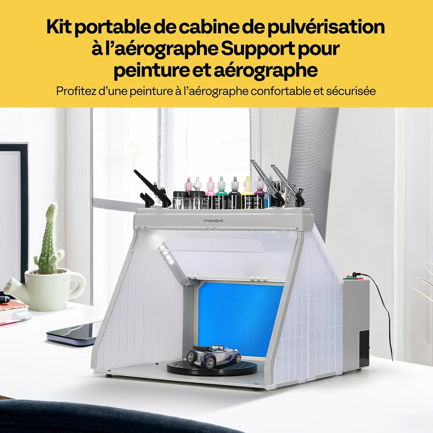 Thumbnail 1 de VIVOHOME Kit cabine de peinture pour aérographe portable avec éclairage LED et extraction