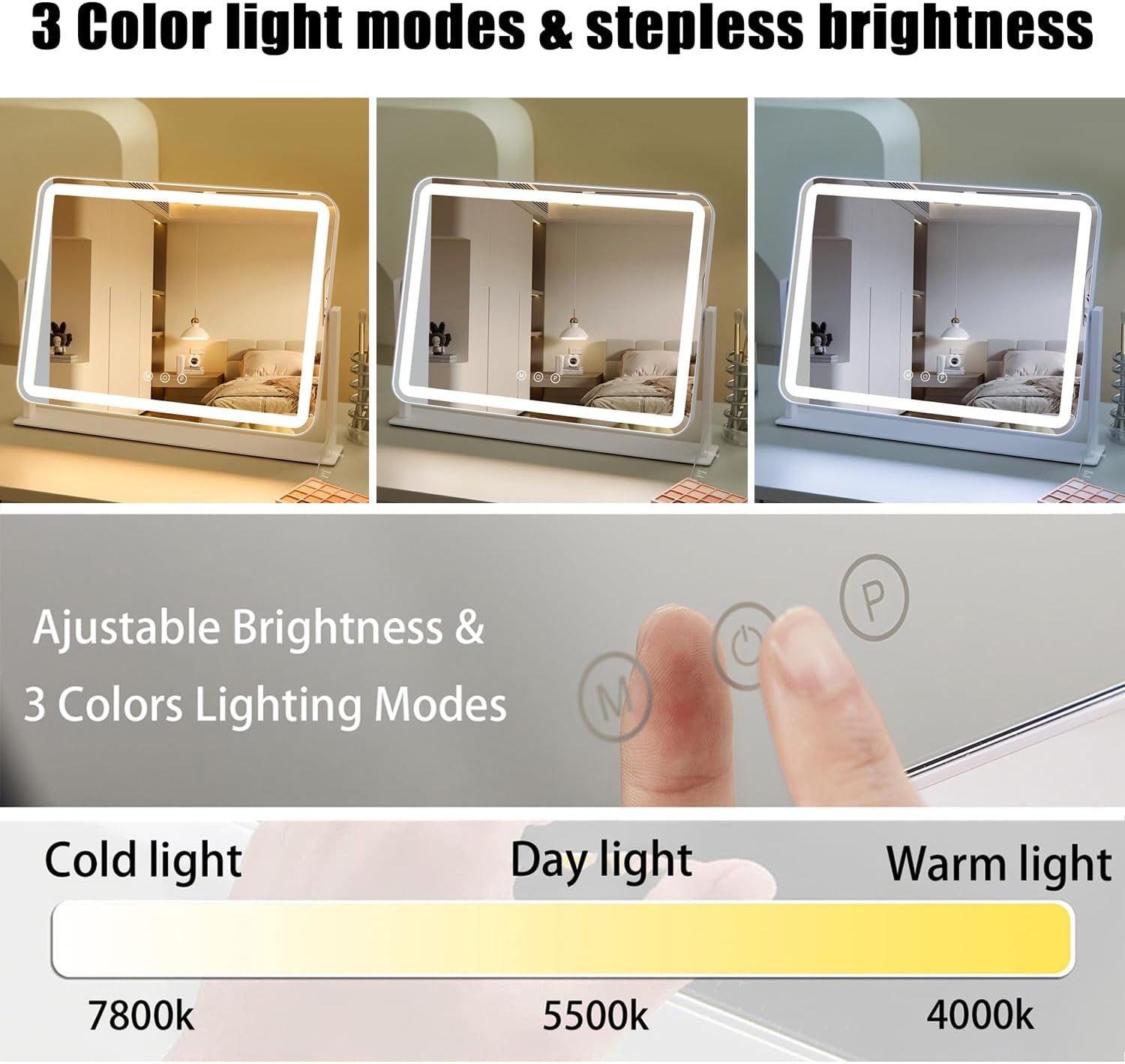 Detalle 2 de HIEEY Vanity Mirror with Lights: 13.5" x 17.4" 3-Color Lighting, 5X Magnification, and 360° Rotation