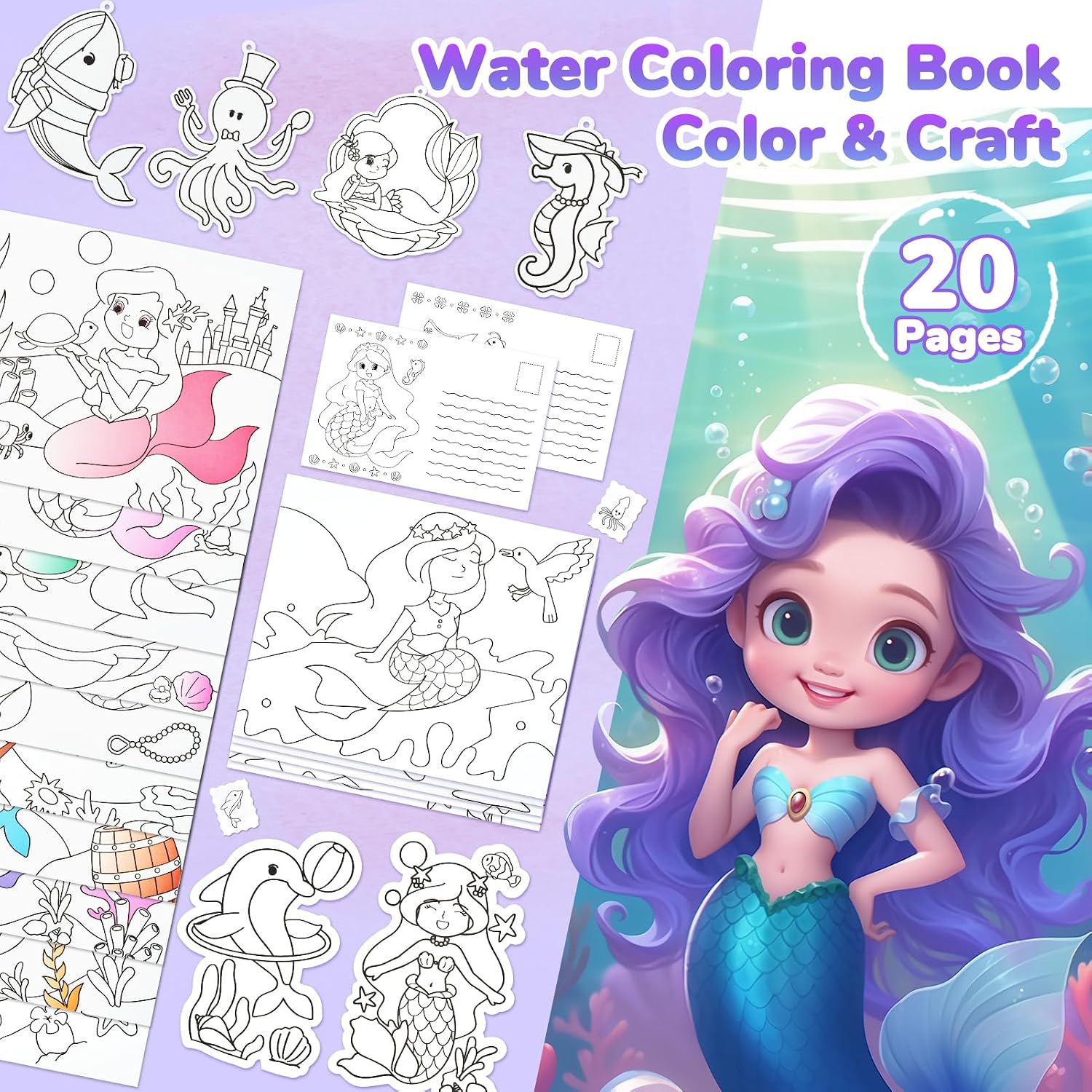 Thumbnail 1 de JoyCat Paint with Water Coloring Books for Toddlers (Purple) – 3-in-1 Watercolour Set for Kids Aged 3–5