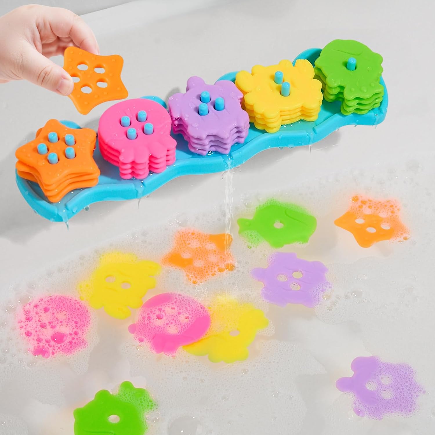 Detalle de Baby Bath Toys: 20-Piece Mould-Free Sorting & Stacking Set for 1–4 Year Olds