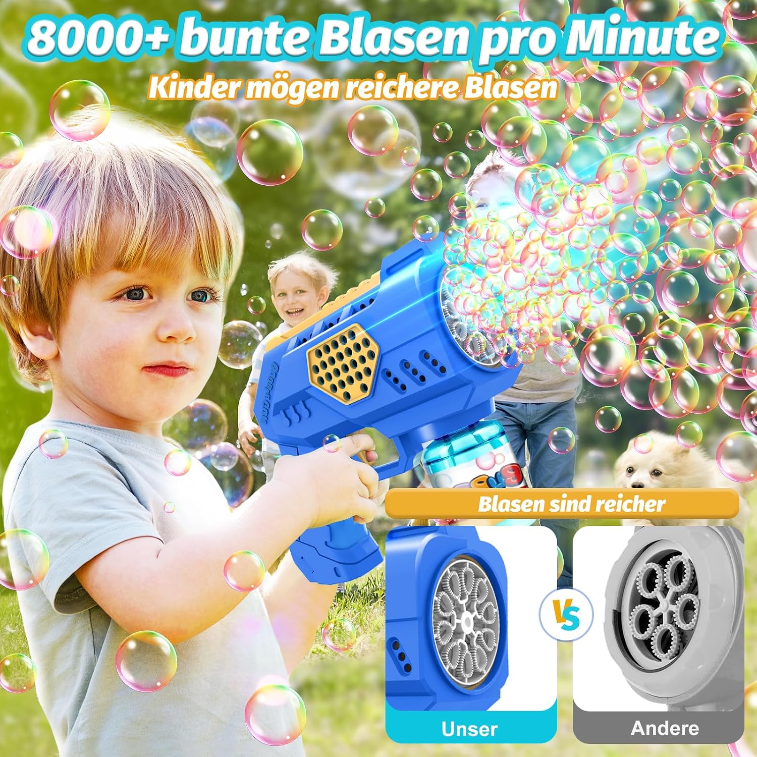 Thumbnail 2 de Vansky Automatische Seifenblasenpistole für Kinder – LED-Licht, 110 ml Tank, 8000+ Blasen/Minute