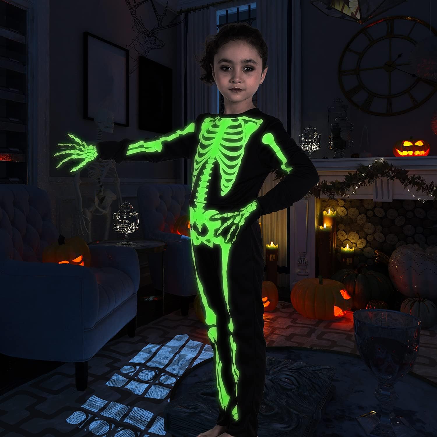 Thumbnail 4 de Besutolife 8T Glow-in-the-Dark Kids Skeleton Halloween Costume with Gloves