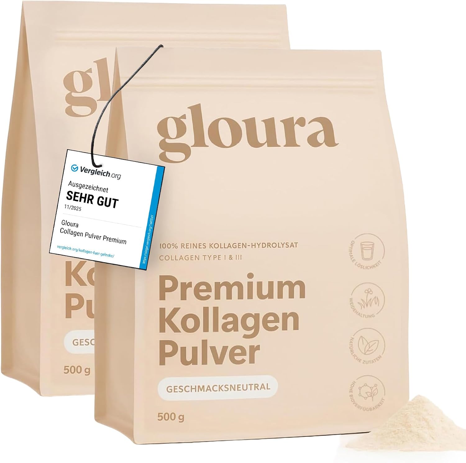 Detalle de Collagen Pulver Premium 500g für Haut & Haar