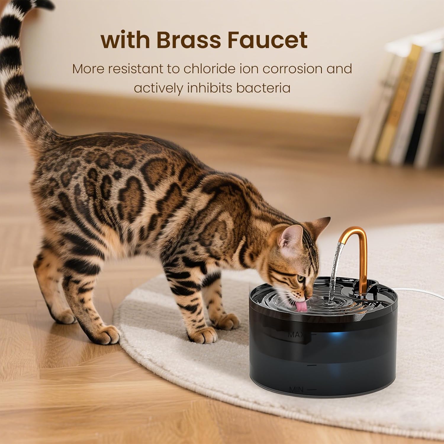 Detalle de DOOOB Cat Water Fountain (2.1L) – Quiet, Durable Copper Faucet Pet Fountain
