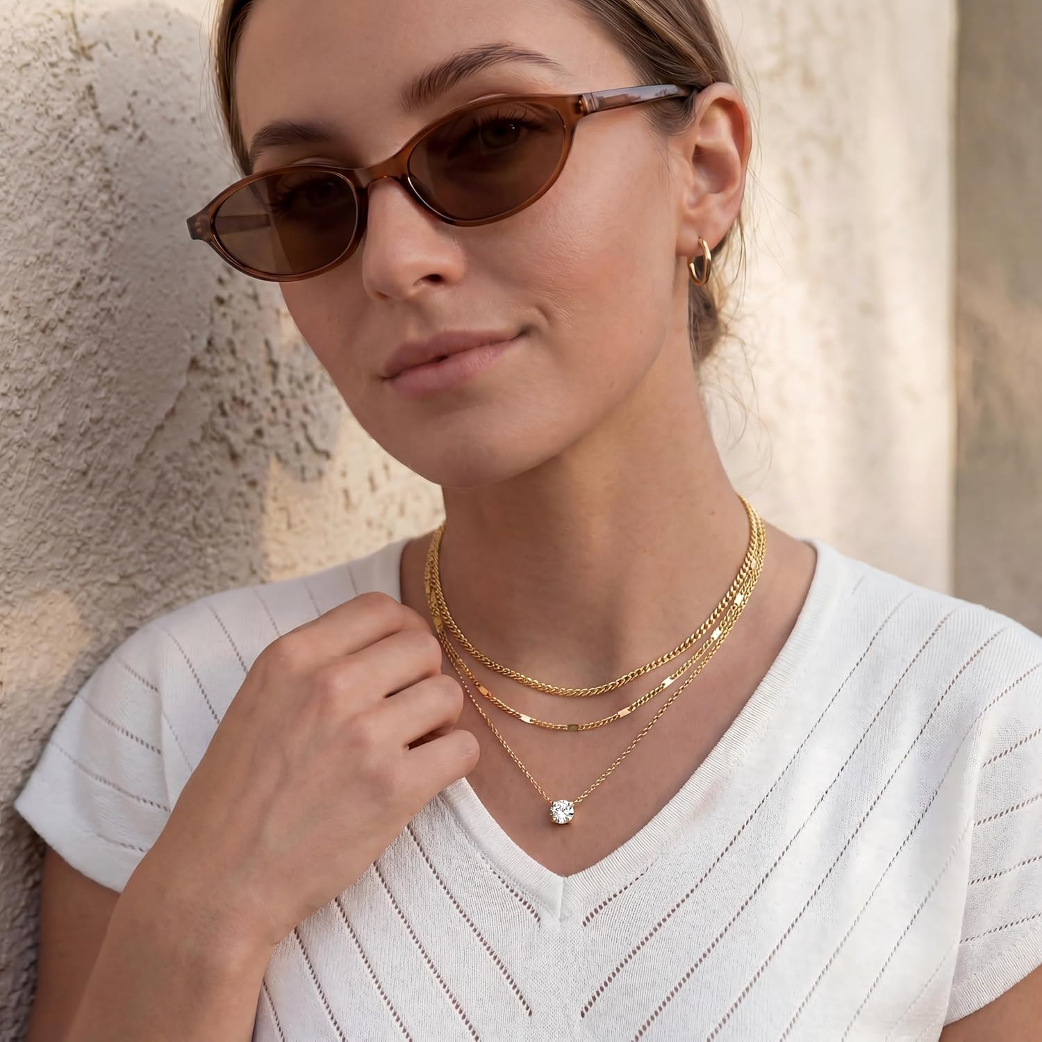 Thumbnail 3 de WomenGifts Layered Gold Necklaces for Women – 14K Gold Plated Sterling Silver Layered Set