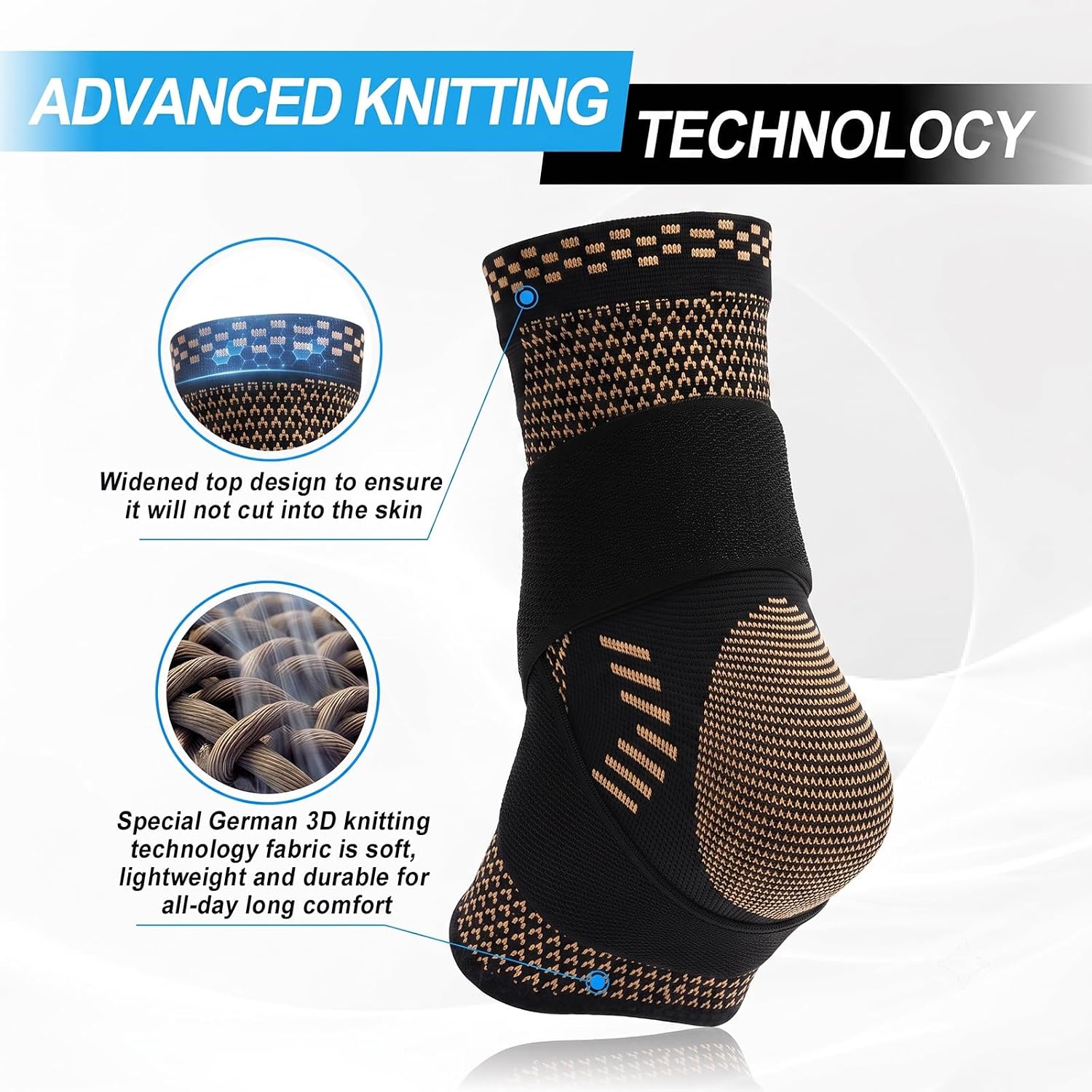 Detalle de Lusenone Copper Ankle Brace, Adjustable Compression Sleeves with Removable Strap