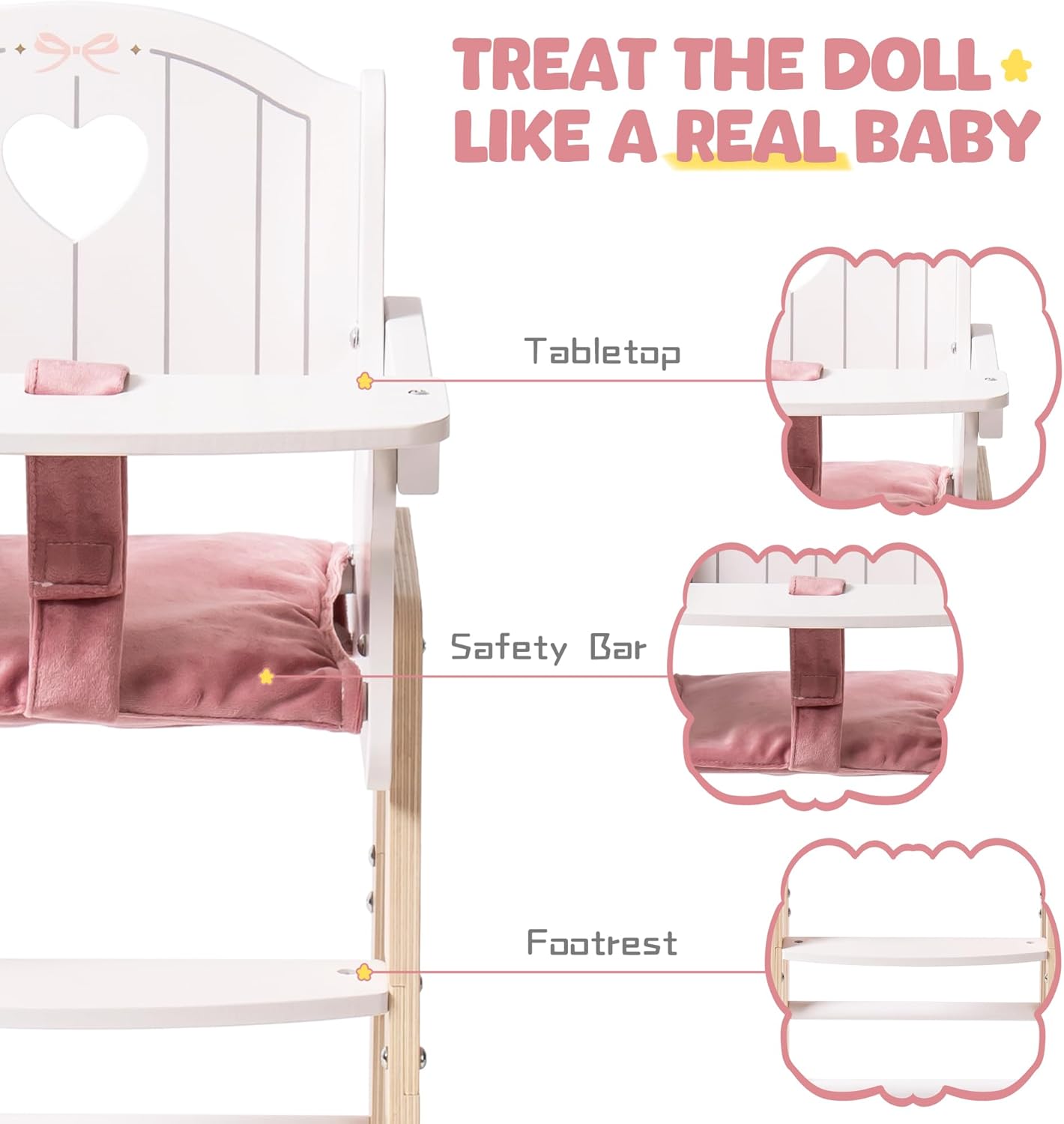 Detalle de ROBUD Doll High Chair for 18–20-Inch Dolls