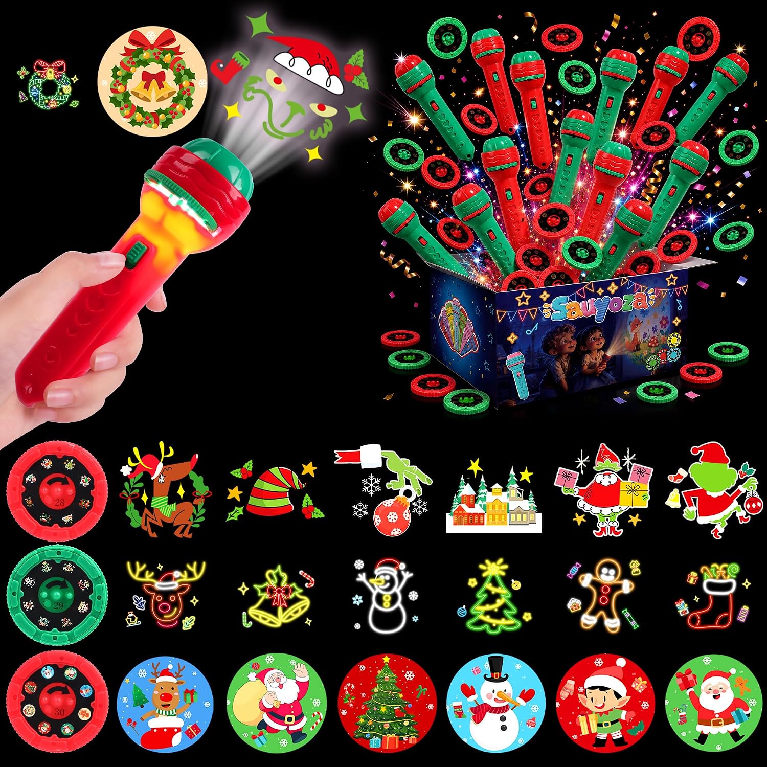 Detalle de Sauyoza flashlight projectors Christmas Projector Toys, 12-Pack with 36 Discs