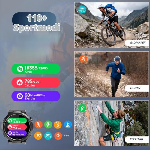Thumbnail 4 de Soudorv Smartwatch Herren – 1,53 Zoll, 1000 mAh, Telefonfunktion, Militär-Design