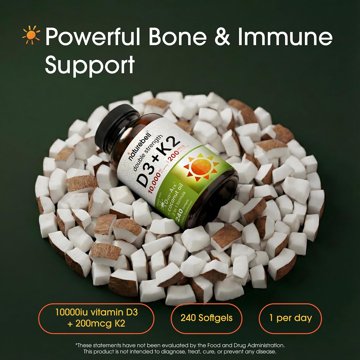 Detalle 2 de NatureBell NB-D3 K2 Vitamin D3 + K2 Softgels, 10,000 IU, 200 mcg, 240 Count