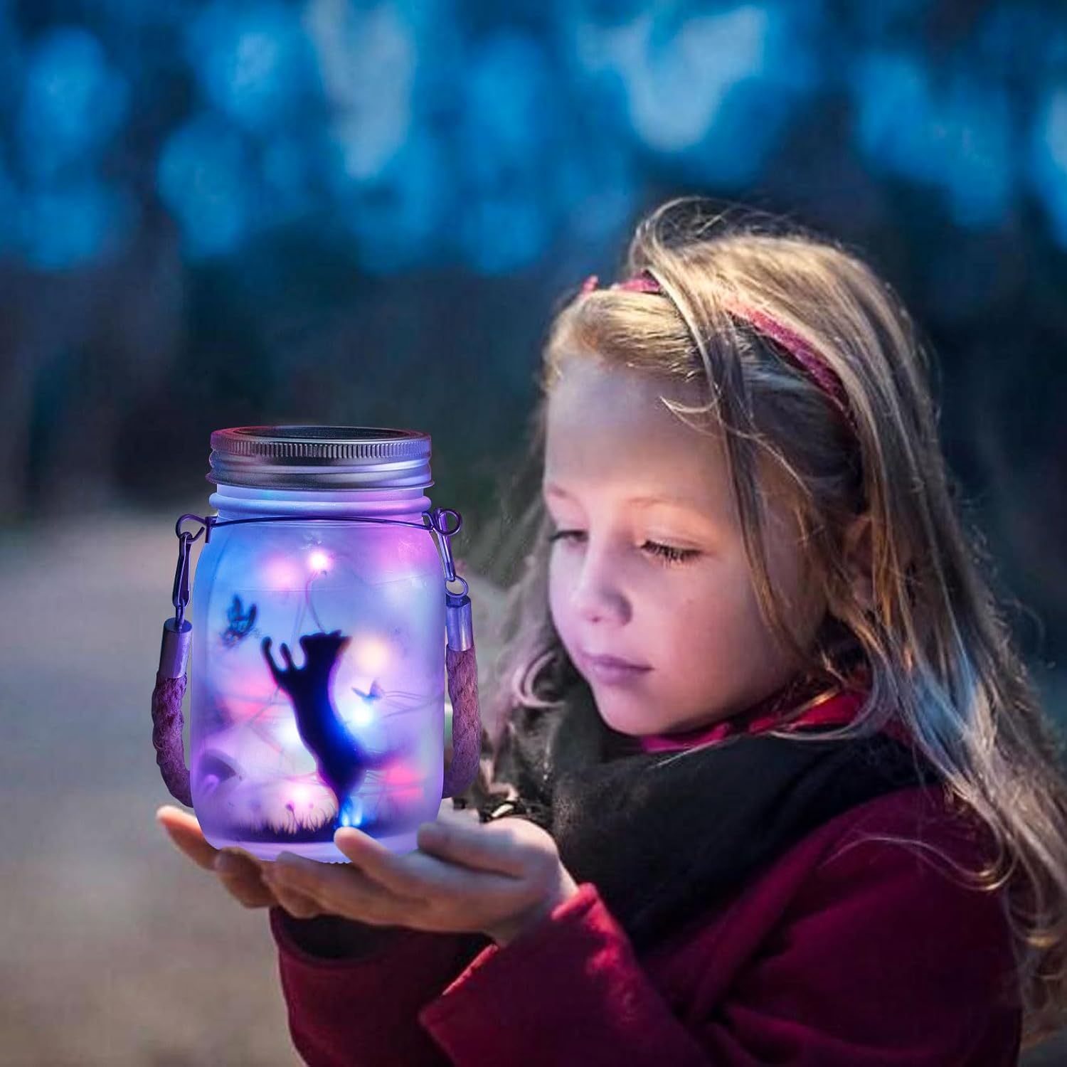 Thumbnail 5 de MLOQI 2 Pack Solar Lanterns with Cat Silhouette – Outdoor Mason Jar Lights