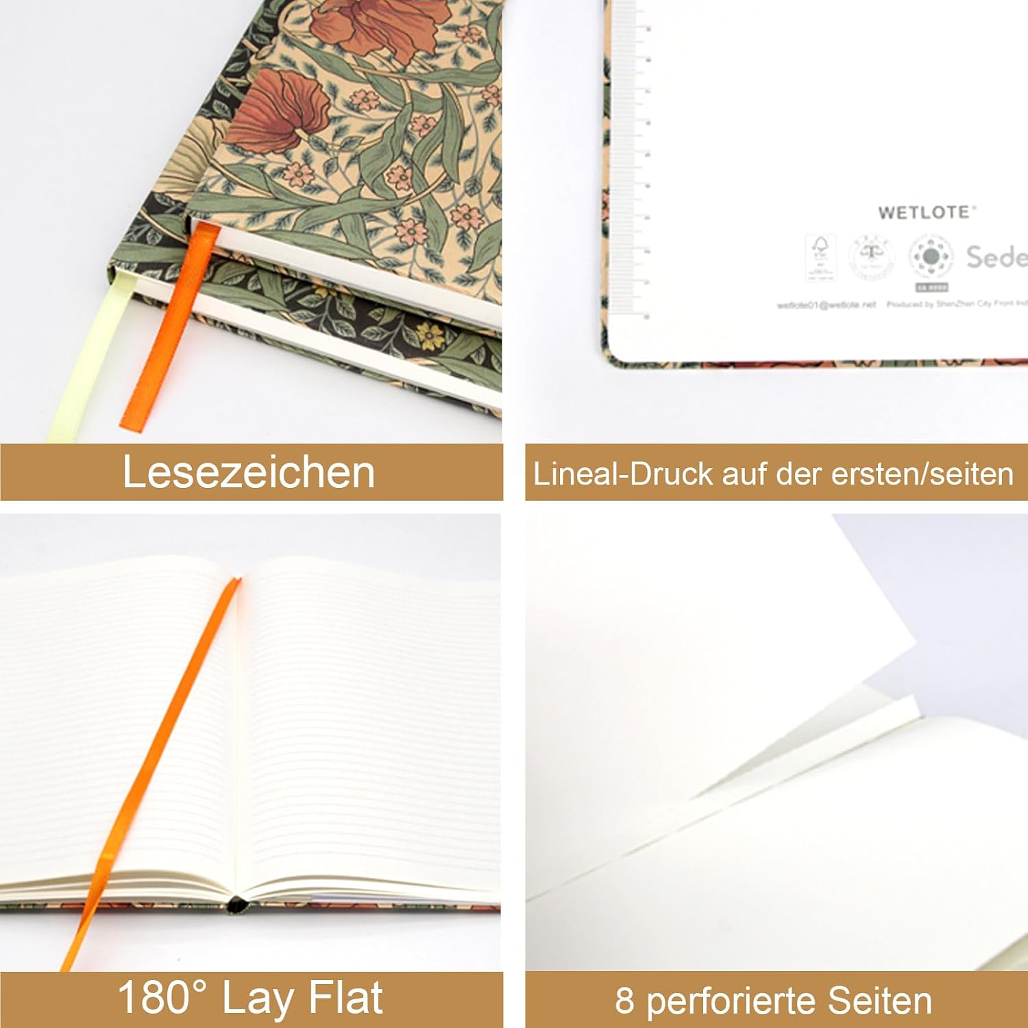 Detalle de WETLOTE A6 Notebook 2-Pack – Lined, Fabric Cover, 148 Pages (80gsm), Floral/Orange Blossom Edition