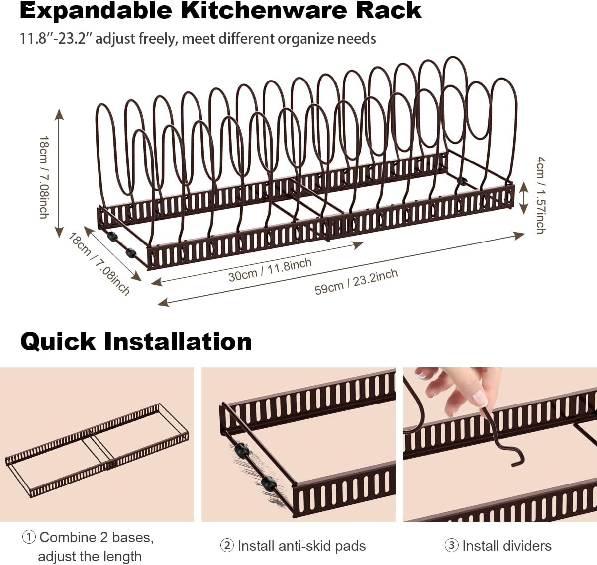 Thumbnail 4 de Housolution Pot and Pan Organizer Rack for Cabinet – Expandable, Bronze Finish