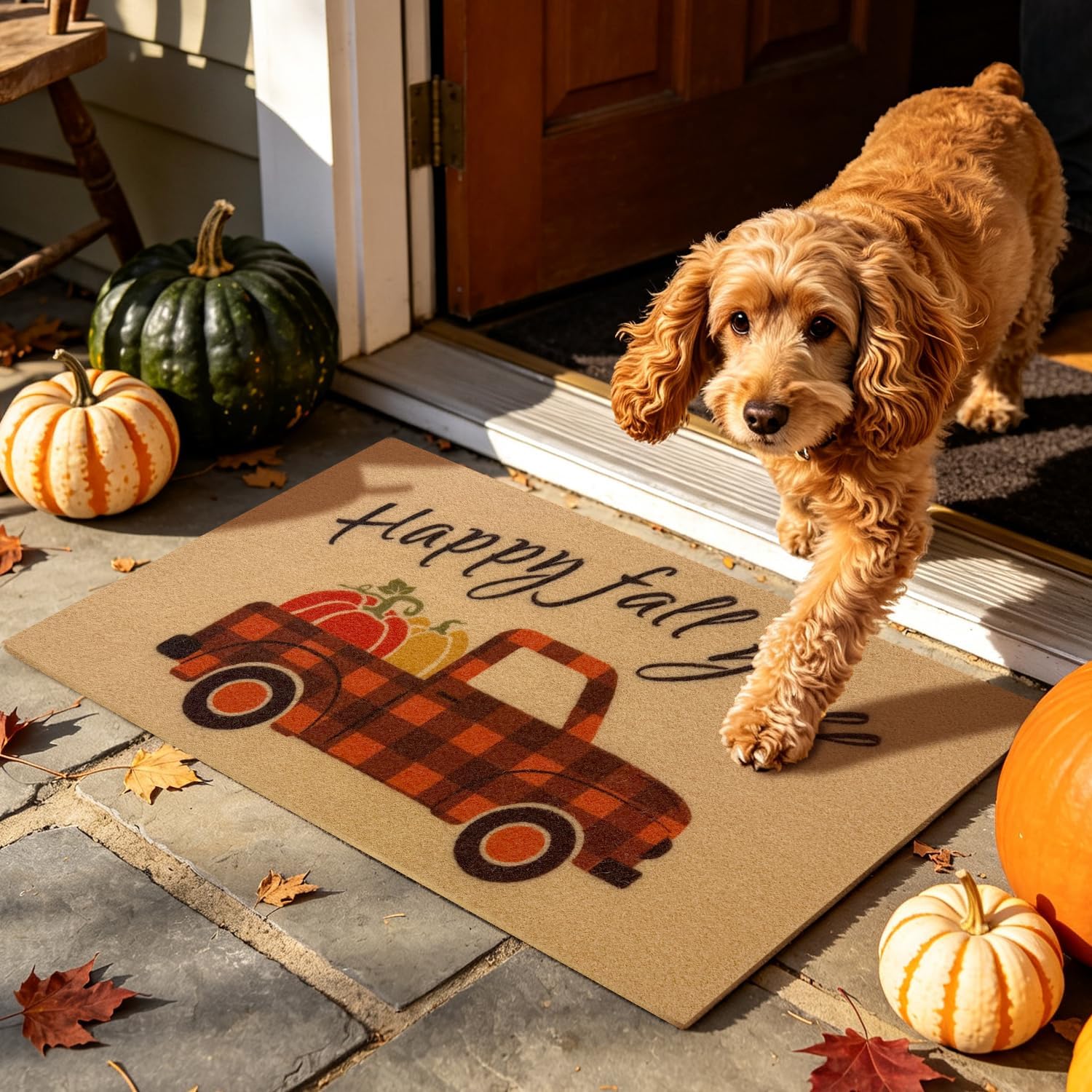 Thumbnail 6 de PKFEDR PK-DM-FBA Fall Doormat, Pumpkin Truck Print, Non-Slip, 17" x 30