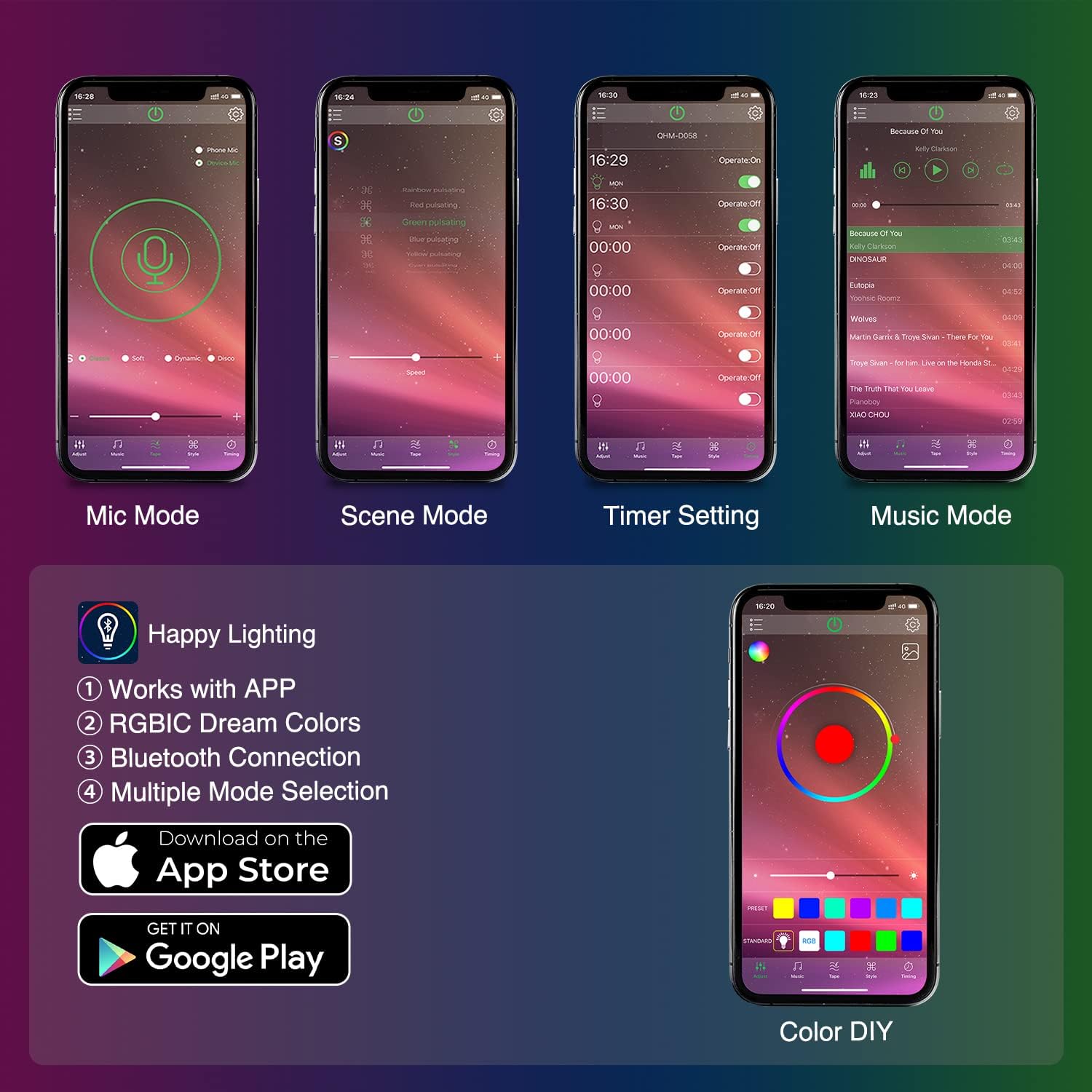 Thumbnail 1 de Nilight 72 LED USB Interior Strip Lights Dream Color RGBIC 12V DC with App, RF Remote, and Music Sync