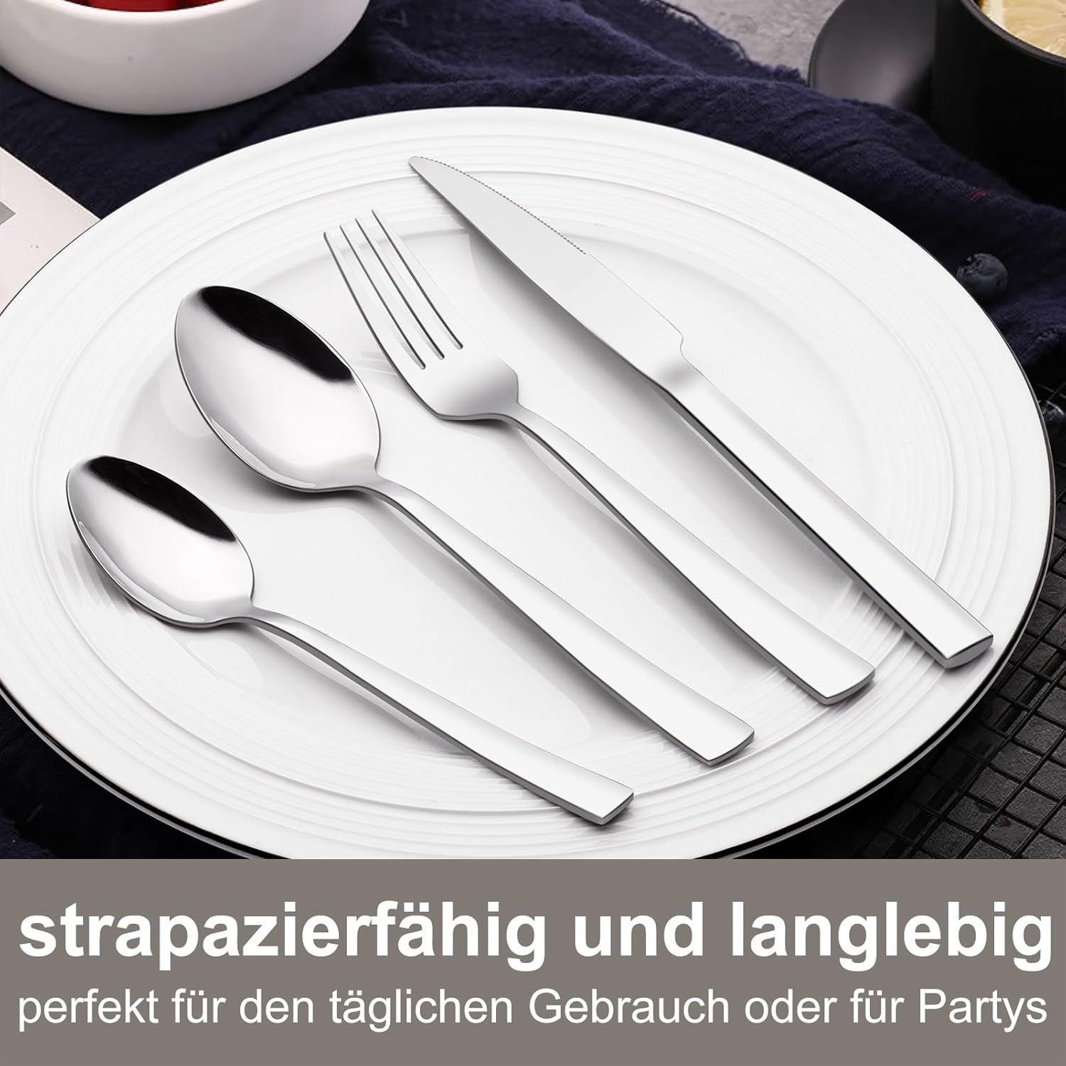 Detalle de Deedro Besteck-Set für 12 Personen (60-teilig) aus Edelstahl – Messer, Gabeln, Löffel & mehr