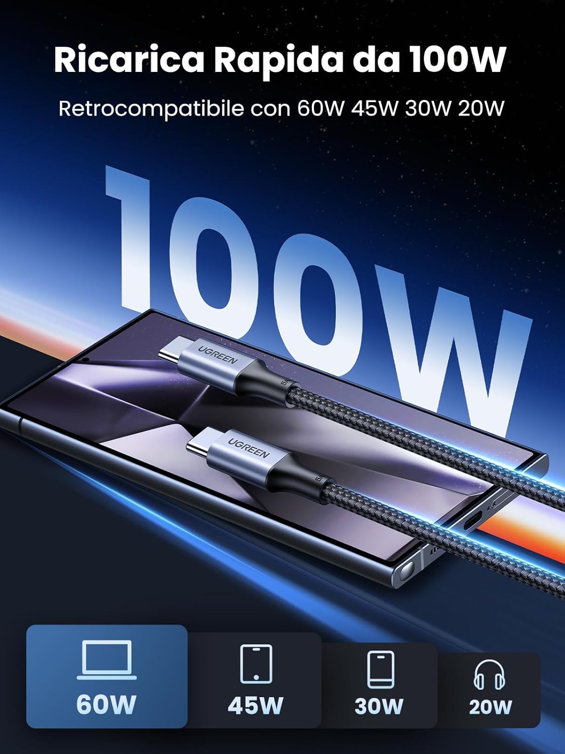 Thumbnail 1 de UGREEN 100W Cavo USB C 2M
