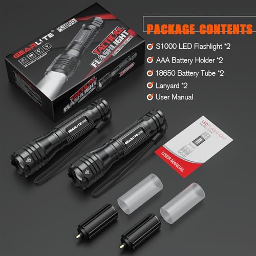 Detalle 1 de GEARLITE Linterna LED de aluminio, pack de 2, 5 modos y zoom