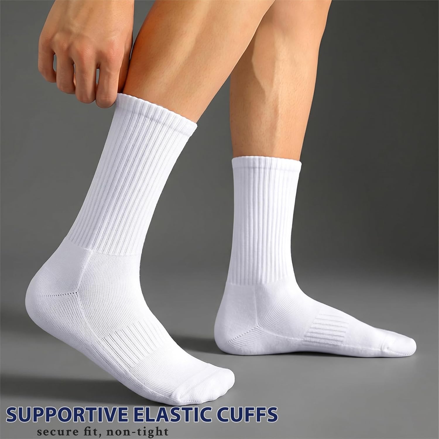 Detalle de VoJoPi Men's Cushioned Crew Cotton Socks, 5 Pairs with Terry-Loop Footbeds