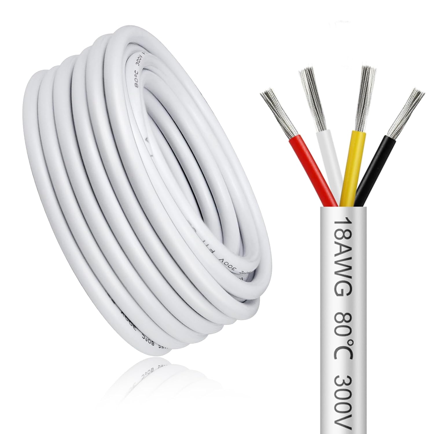 Detalle de 30 Meter 18AWG 4x0,75 mm² Vieradriges Kabel – verzinnte Kupferlitze, PVC-Isolierung, flexibel, Weiß, 300 V