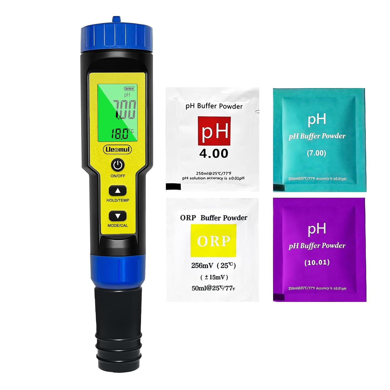 Detalle de Ueomul pH chlore mètre 7 en 1 : testeur qualité de l’eau piscine (FAC) avec ATC, étanche IP67
