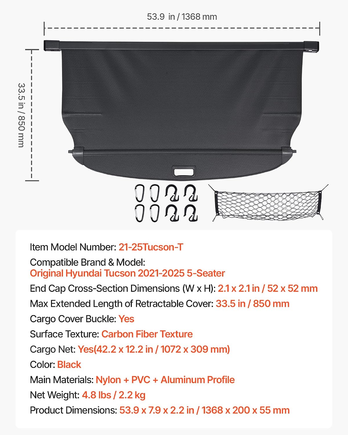 Thumbnail 6 de VEVOR Retractable Cargo Cover for Hyundai Tucson