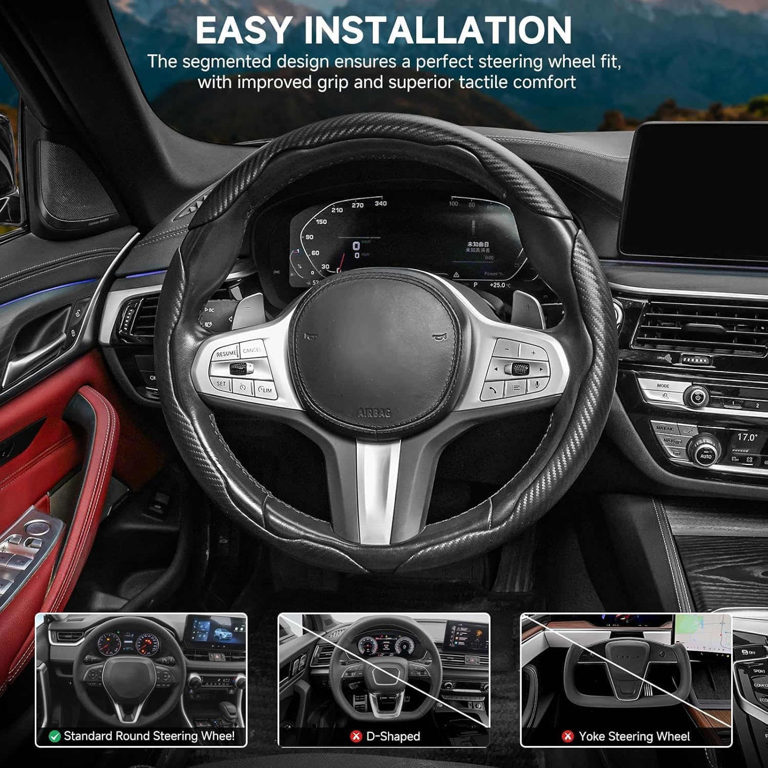 Thumbnail 4 de EINESIN 3pcs carbon fibre steering wheel cover