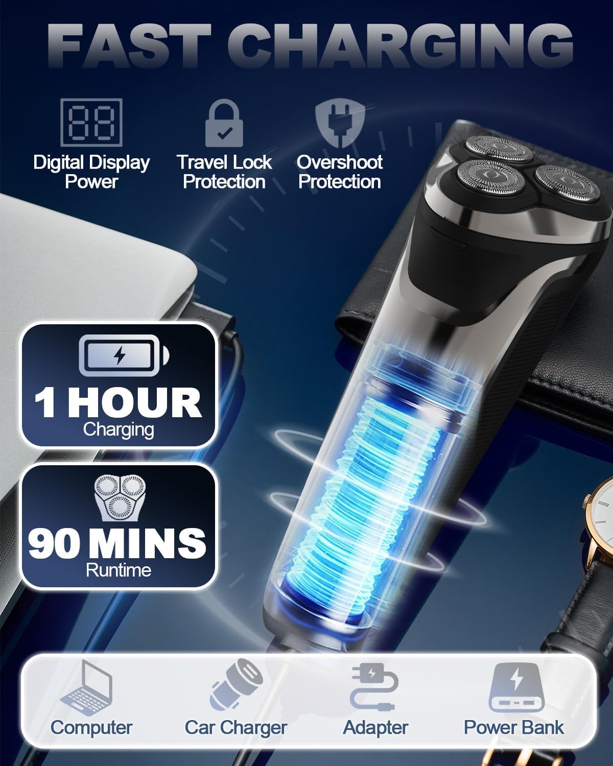Detalle 2 de Rantizon 4D Rotary Electric Razor USB rechargeable