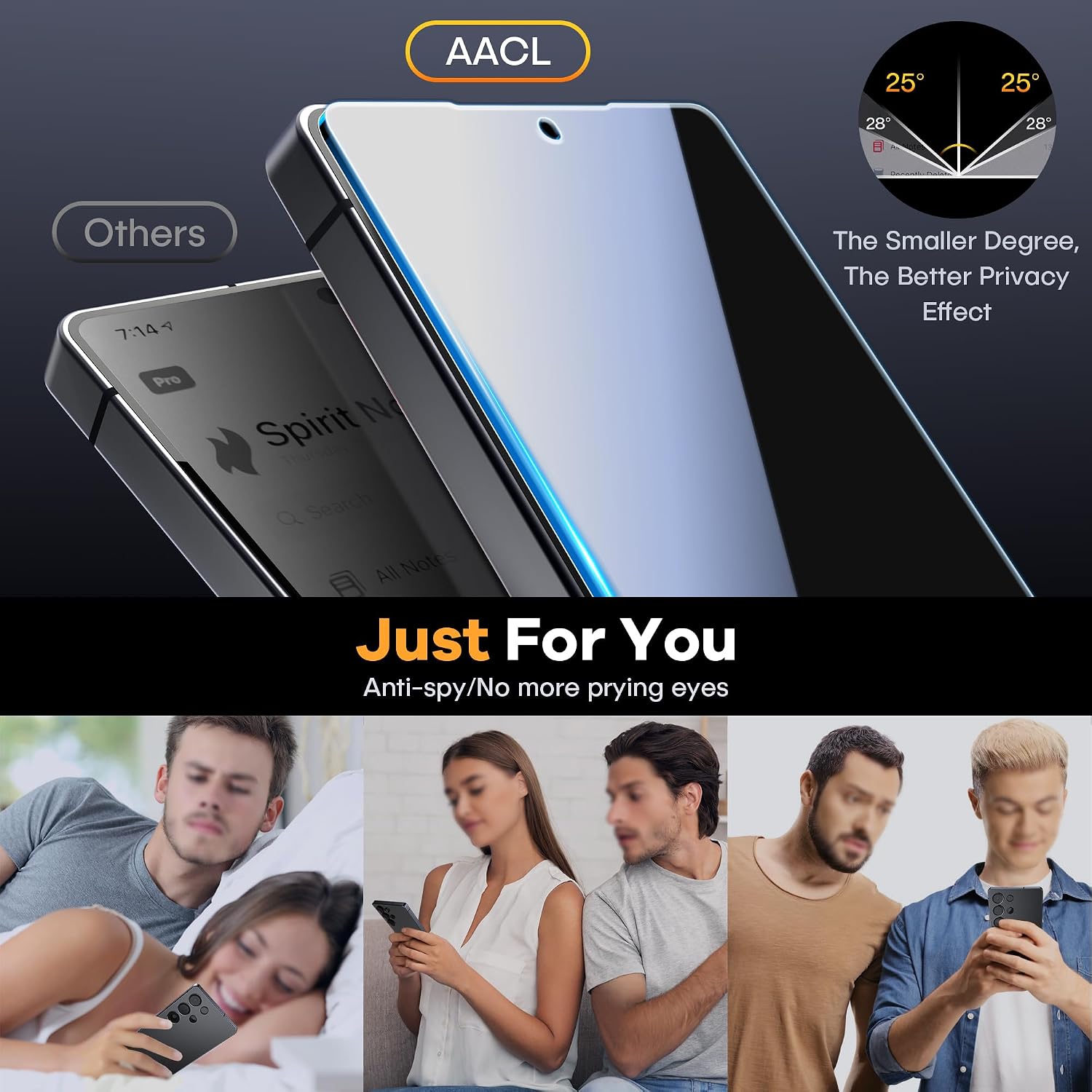 Detalle de AACL S25 Ultra-6.9 inch Privacy Screen Protector, 9H Tempered Glass, 3-Pack