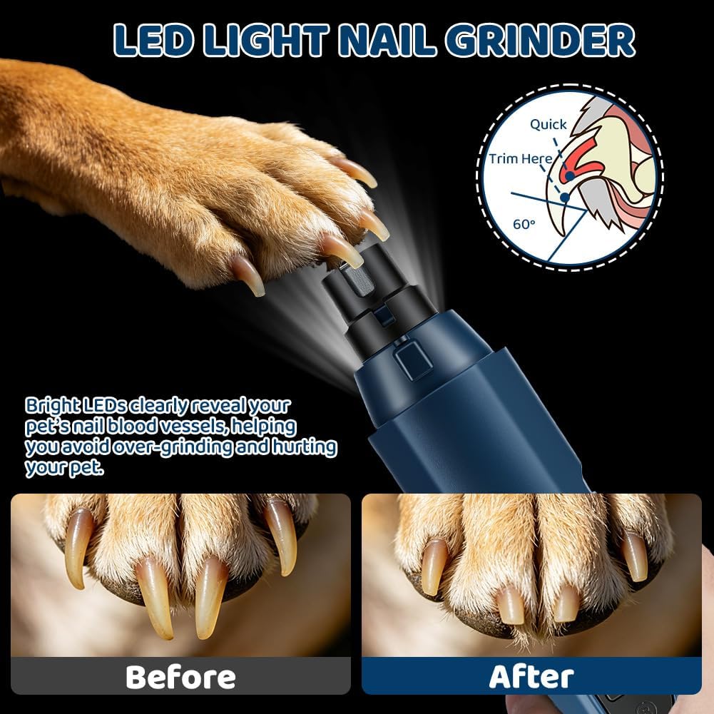 Thumbnail 5 de Aolso Lima Unghie Cani: Lima Elettrica a Basse Vibrazioni con 5 Velocità, 2 Testine Abrasive e LED
