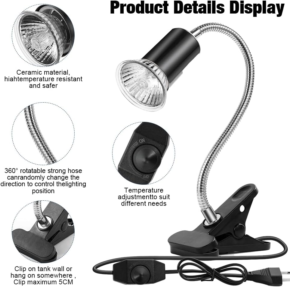 Detalle de mizikuu Tortoise Heat Lamp 50W Reptile Kit with 360° Rotating Clip (E27)