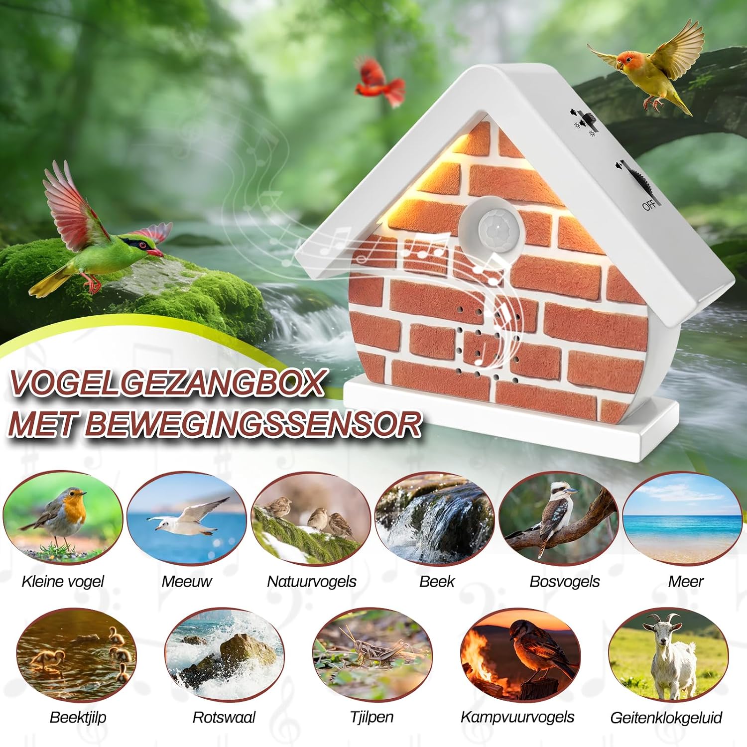 Thumbnail 1 de Rodukee T-0009 vogelgeluidenbox met bewegingssensor, licht en timer