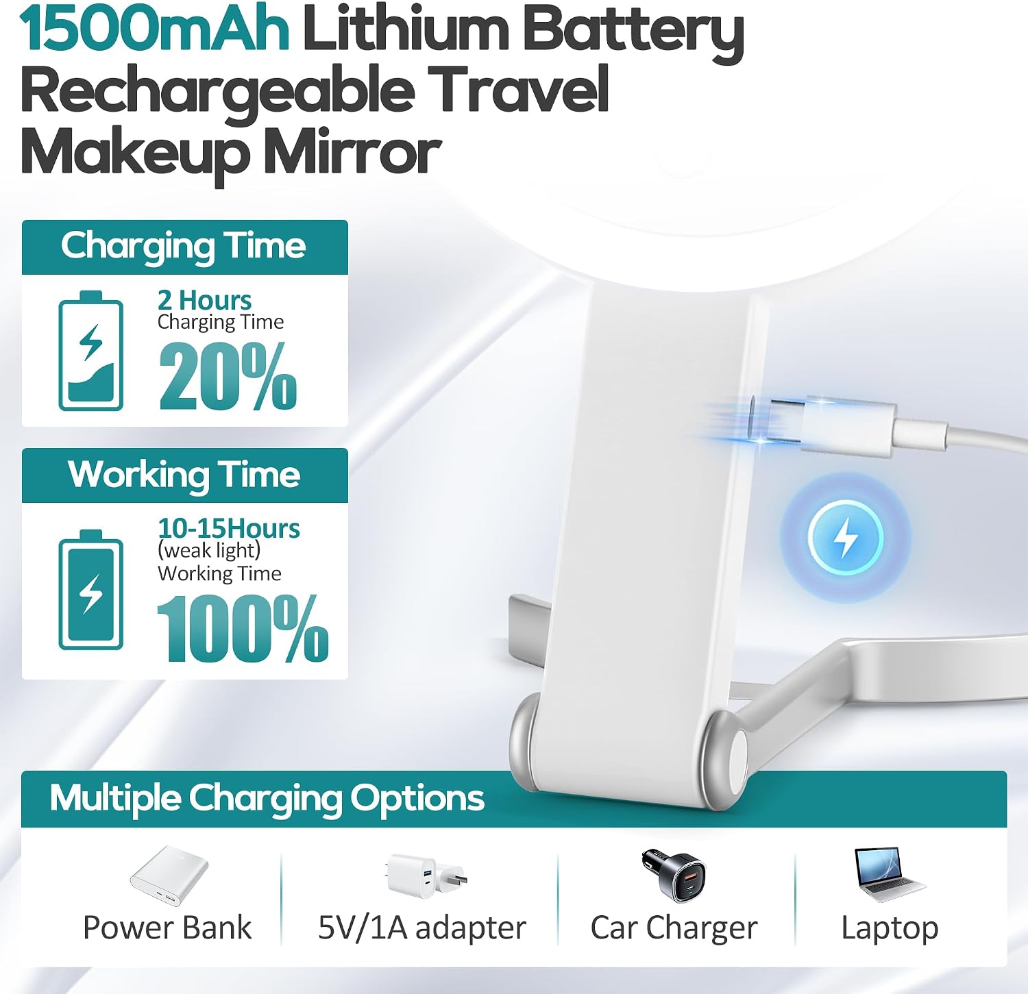 Detalle 2 de B Beauty Planet 1X/30X Lighted Magnifying Mirror, 2000mAh, Foldable