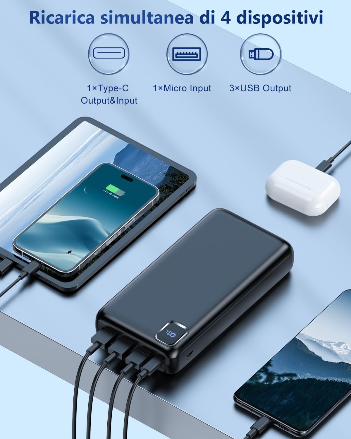 Thumbnail 5 de DRMARE Power Bank 50000 mAh 22,5 W: caricabatterie portatile con 4 uscite e display LCD