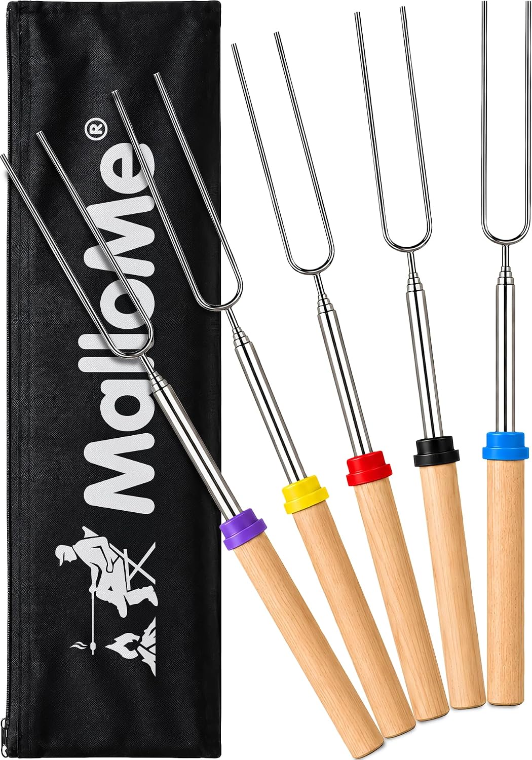 Detalle de MalloMe Marshmallow Toasting Forks Smores Kit – 32" Extendable Stainless Steel Skewers (5 Pack)