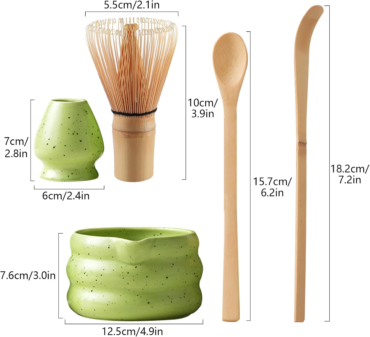 Detalle de Matcha Tee Set mit Besen, Schale und Halter – Zeremonie-Set 5-teilig (Grün)