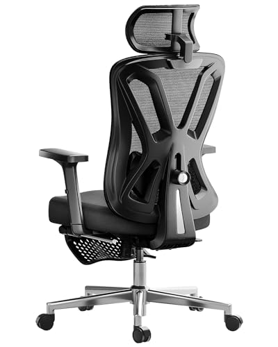 Hbada P5 Silla de oficina ergonómica negra con soporte lumbar ajustable, reposacabezas y reposapiés