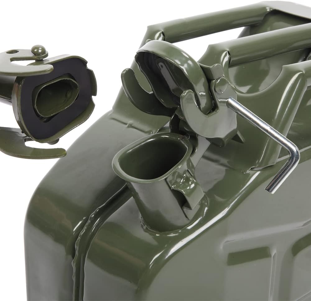 Detalle de HOBBYZOO 2 Stück Benzinkanister 10L Metall Grün mit Ausgießer – Kraftstoffkanister