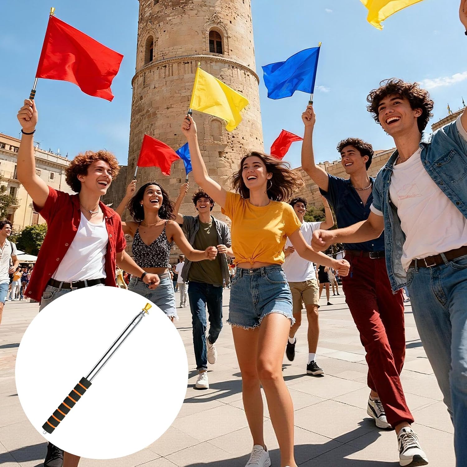 Detalle de APXEL mât de drapeau télescopique 3 m en acier inoxydable, orange (1 pièce)