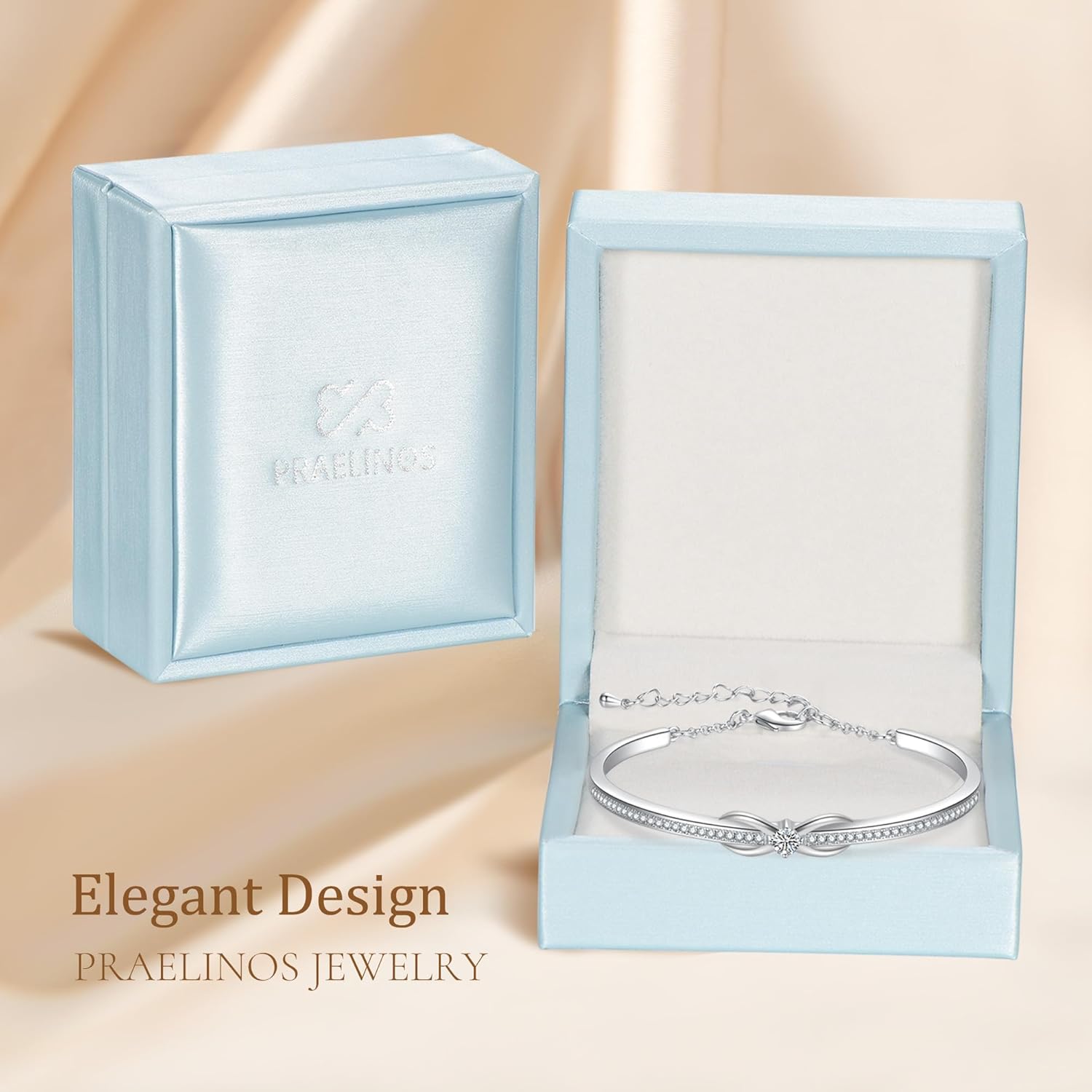 Detalle de Praelinos Bracelet Femme Infini – Plaqué or blanc 18K et or rose, élegant symbole d’éternité