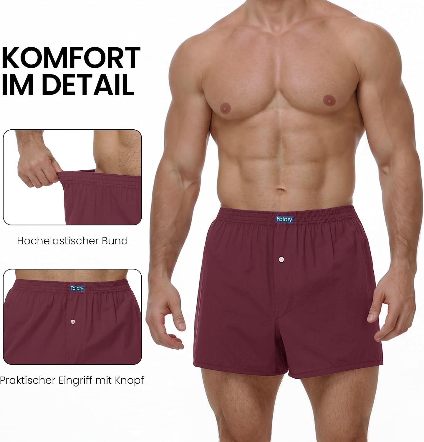 Thumbnail 3 de FALARY Herren Boxershorts locker geschnitten, kariert – 6er-Pack