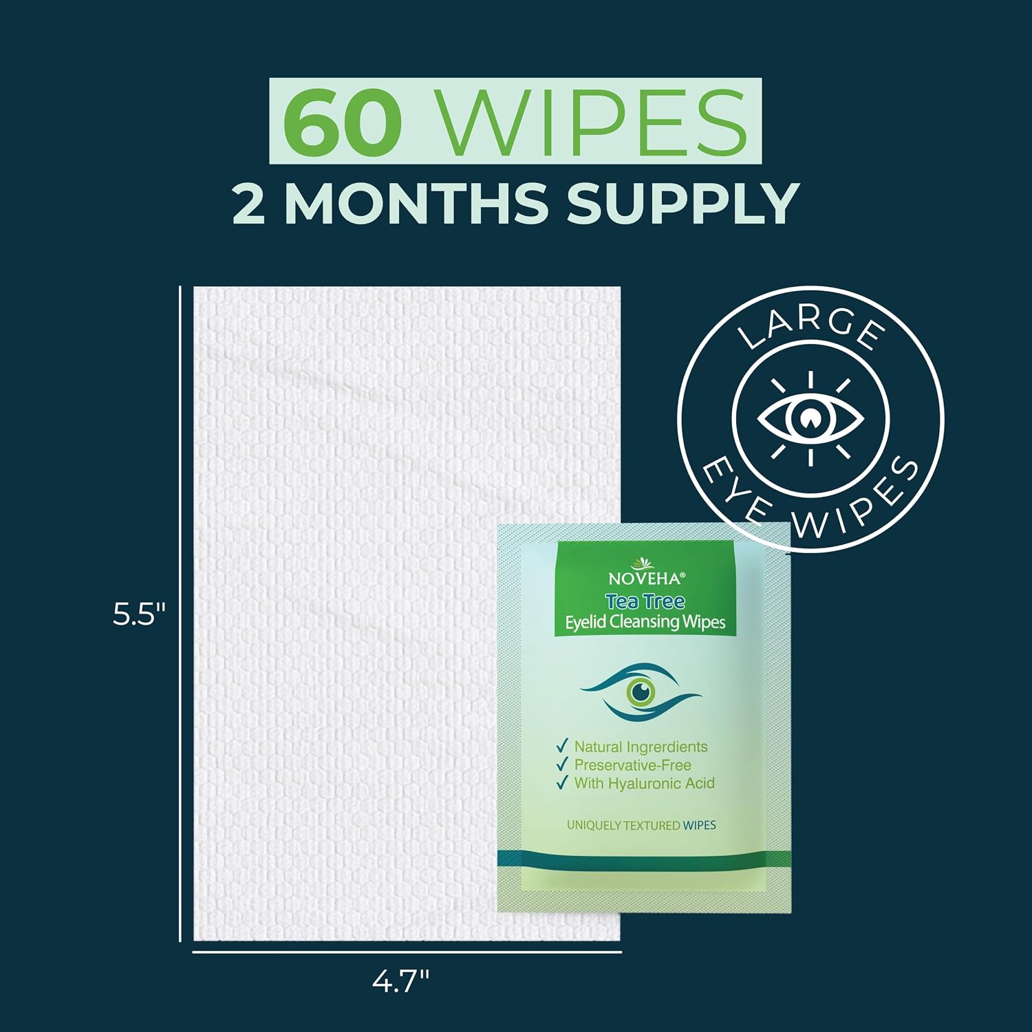 Detalle 2 de NOVEHA 60pc Tea Tree Eyelid & Lash Wipes