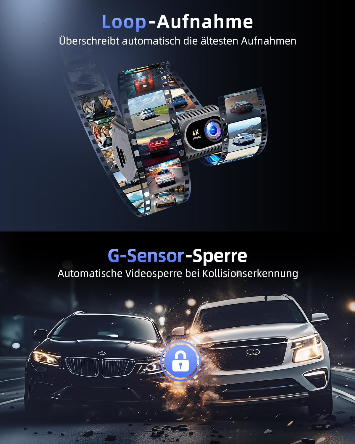 Thumbnail 6 de CIEVIE Dashcam Vorne 4K mit 64 GB Karte 360°