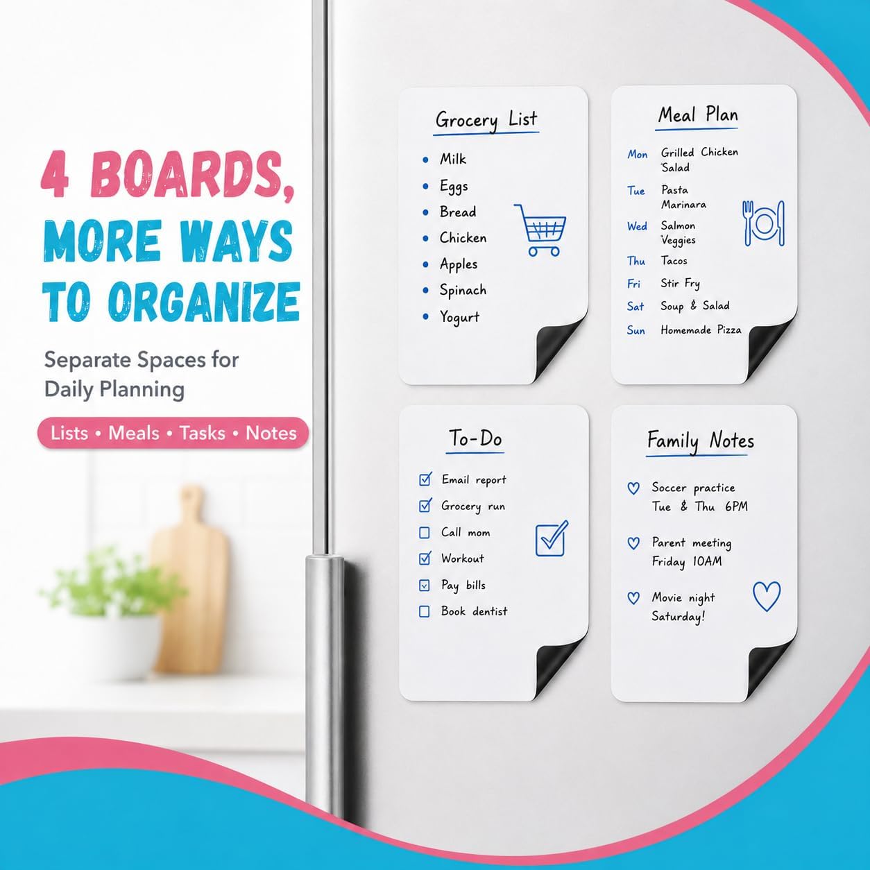 Thumbnail 4 de HeatPomelo Magnetic Whiteboard Set, 4-Pack 12 x 8 in PET Dry-Erase Sheets
