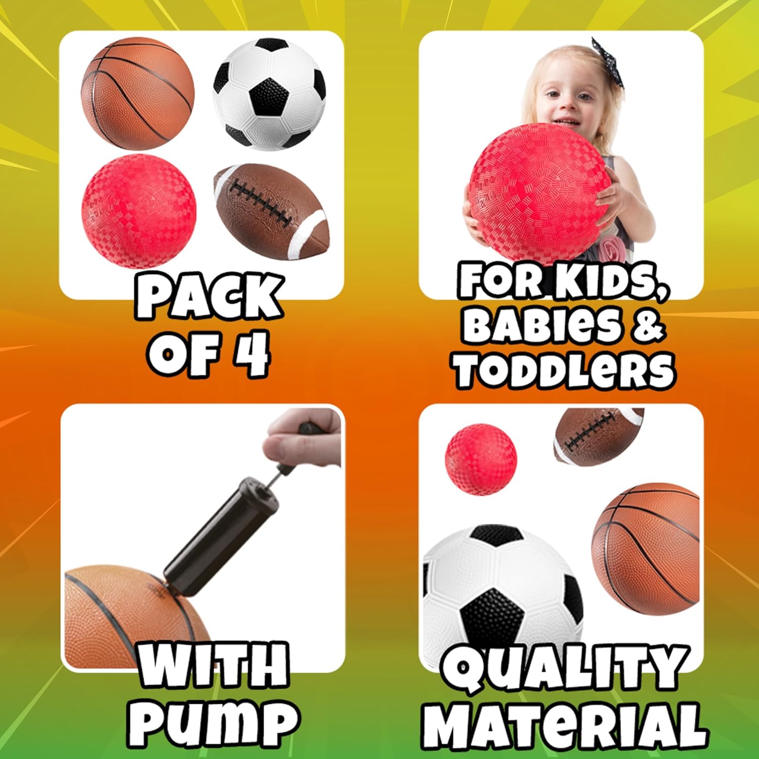 Thumbnail 1 de PlayBolt Sports Balls for Kids 4-Pack 5-inch