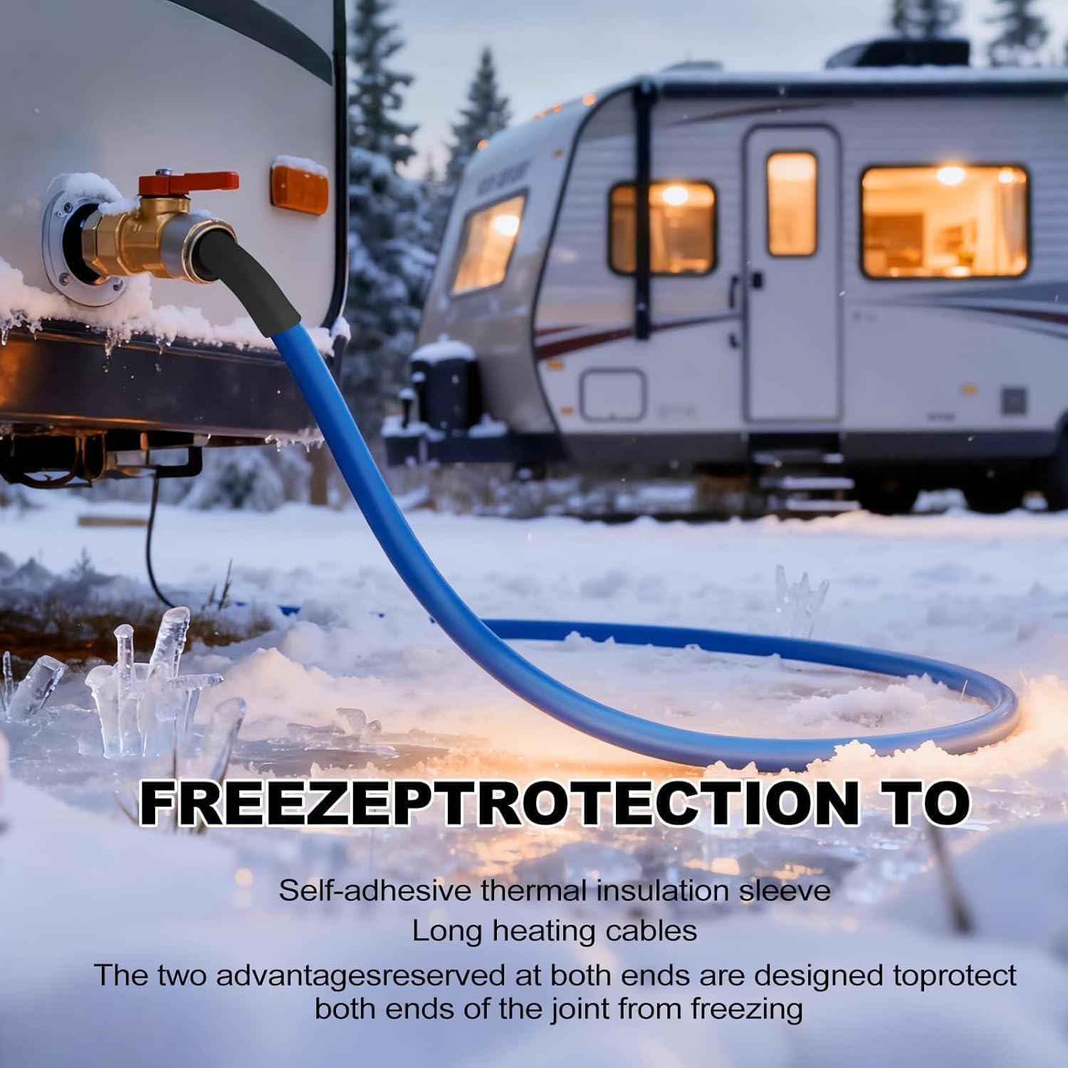 Detalle de JDZKOMKE 30FT Heated RV Water Hose, Lead-Free with PVC and Brass Fittings